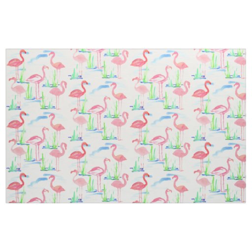 Pink Flamingos Watercolor Fabric