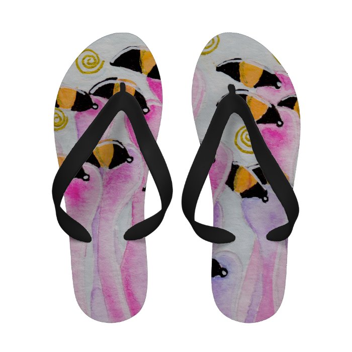 Pink Flamingos Watercolor Flip Flops