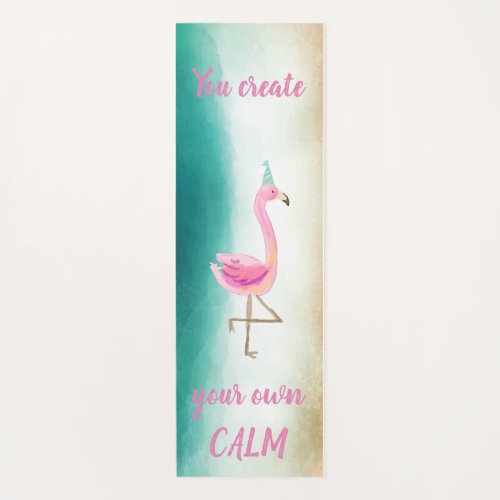 Pink Flamingos Watercolor Motivational Message Yoga Mat