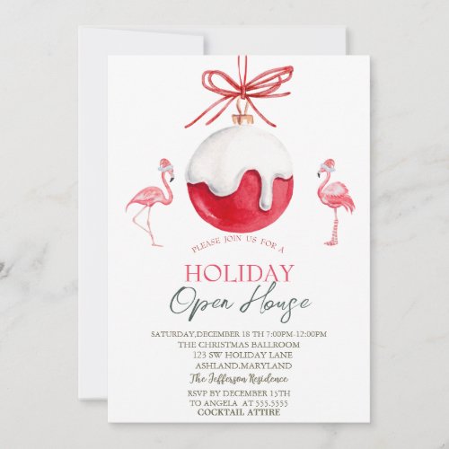 Pink Flamingos Watercolor Red Ball Open House  Invitation