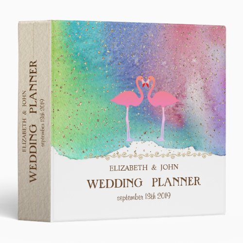 Pink Flamingos Watercolor Spla Bridal Planner 3 Ring Binder