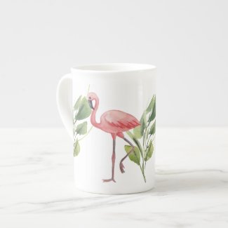 Pink Flamingos Watercolor Whimsy Bone China Mug