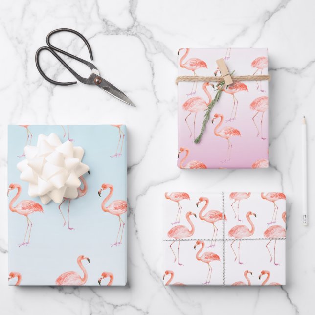 Pink Flamingos Watercolor   Wrapping Paper Sheets (Front)