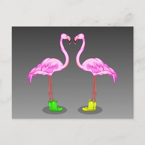 Pink Flamingos Wearing Gumboots Postcard