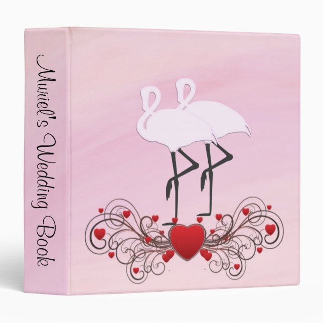 Pink Flamingos Wedding  3 Ring Binder (Front/Spine)