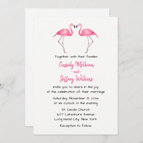 Pink Flamingos Wedding Tropical Summer Beach Invitation