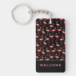 Pink Flamingos Welcome Vacation Rental Keychain
