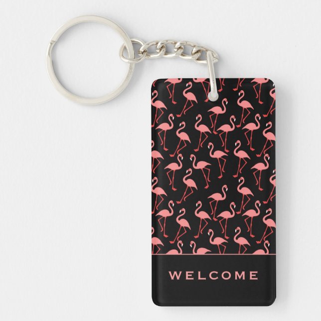Pink Flamingos | Welcome | Vacation Rental Keychain (Front)