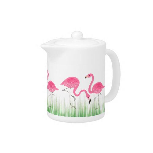 Pink Flamingos With Green Grass Teapot