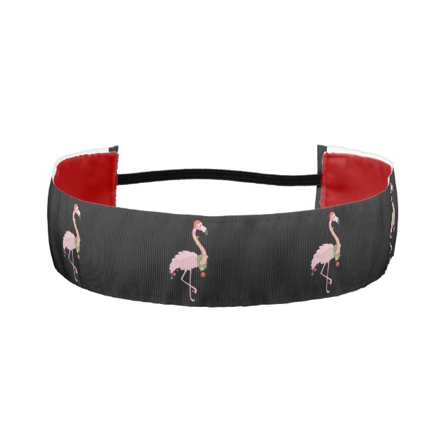 Pink Flamingos With Santa Hat ,Black Athletic Headband (Front)