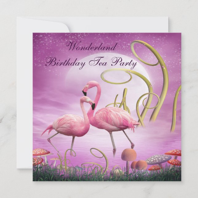 Pink Flamingos Wonderland Birthday Tea Party Invitation (Front)