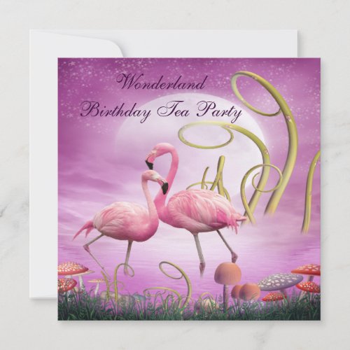 Pink Flamingos Wonderland Birthday Tea Party Invitation