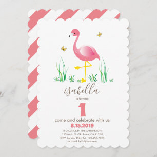 Pink Flamings Girl 1st Birthday Cards