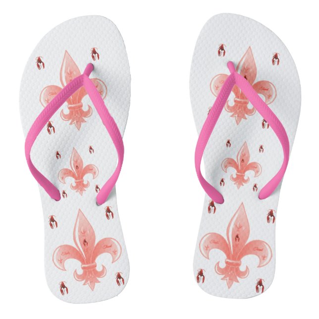 Pink Fleur De Lis Flip Flops (Footbed)