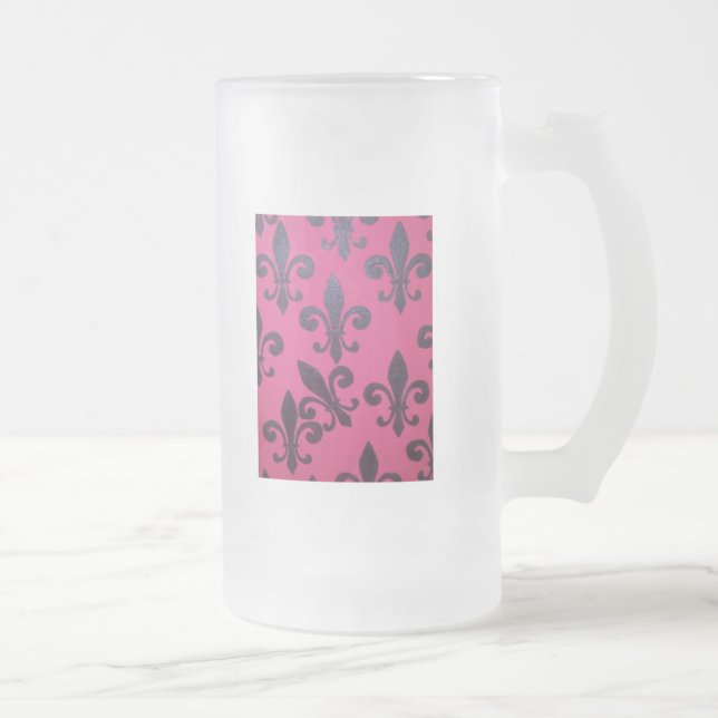 Pink Fleur De Lis Frosted Glass Beer Mug (Right)