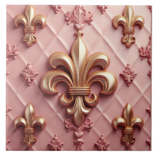 Pink Fleur De Lis large ceramic tile