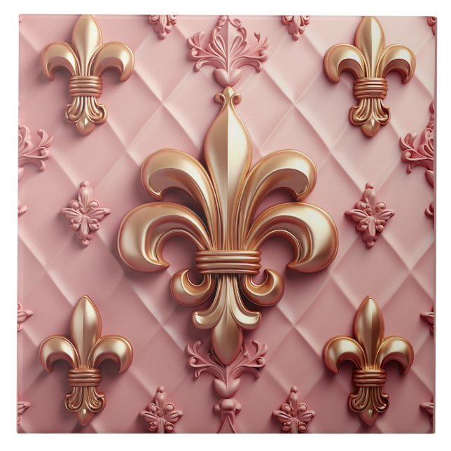 Pink Fleur De Lis large ceramic tile (Front)