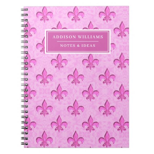 Pink Fleur De Lis Pattern Custom Name Notebook