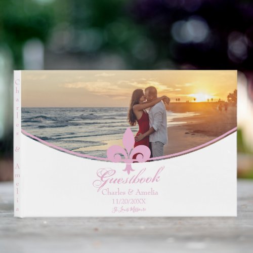 Pink Fleur de Lis Photo Wedding Day Guestbook