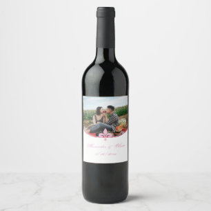 Pink Fleur de Lis Photo Wedding Wine Label