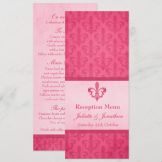 Pink Fleur De Lis wedding reception dinner menu Invitation