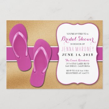 Pink Flip Flops In The Sand Bridal Shower Invite by GreenLeafDesigns at Zazzle