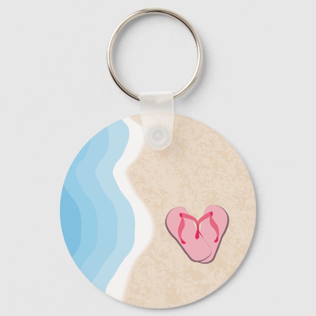 Pink Flip-Flops on the Beach Keychain (Front)