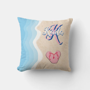 Pink Flip-flops on the Beach Throw Pillow