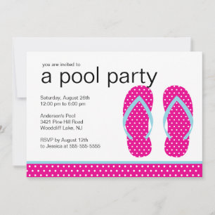 Pink Flip Flops Pool Party Invitation
