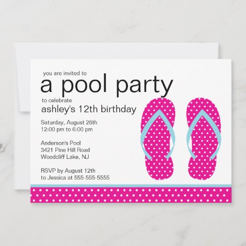 Pink Flip Flops Pool Party Invitation
