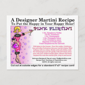 Pink Flirtini Martini Recipe Card Postcard