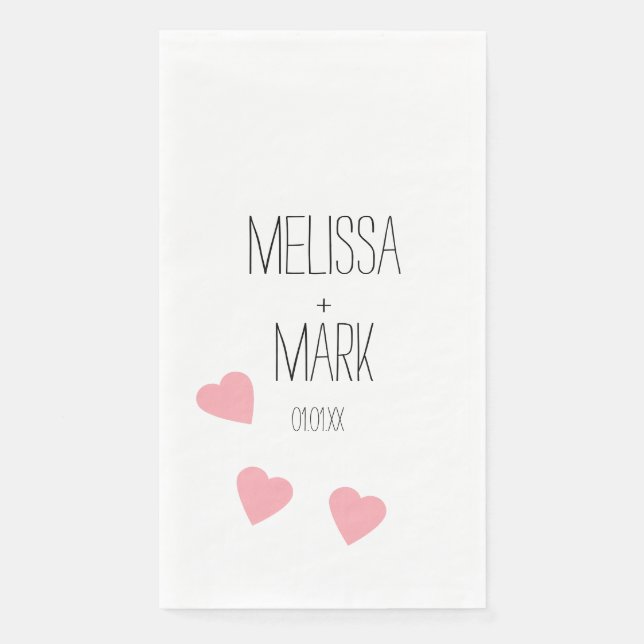 Pink Floating Hearts Monogram Paper Guest Towels (Front)