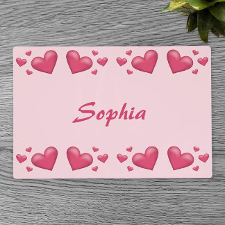 Pink Floating Hearts With Custom Name Placemat