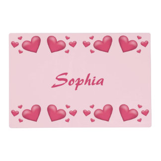 Pink Floating Hearts With Custom Name Placemat