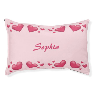 Pink Floating Hearts With Custom Pet Name Bed