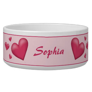 Pink Floating Hearts With Custom Pet Name Bowl