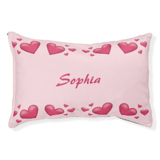 Pink Floating Hearts With Custom Pet Name Pet Bed