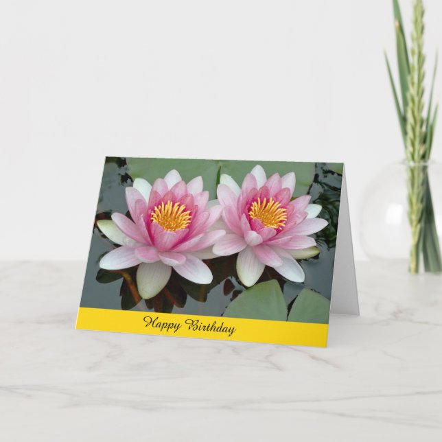 Pink Floating Waterlily Lotus Birthday Card (Front)