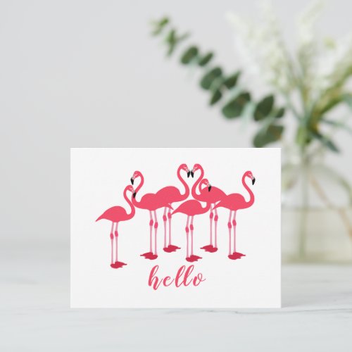 Pink Flock Of Flamingos Hello Postcard