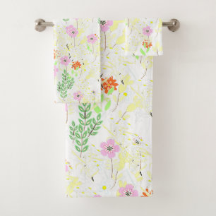 Pink Flora And Foliage Bath Towel Set