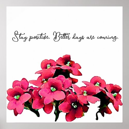 Pink flora _Stay positive Better days are coming  Poster