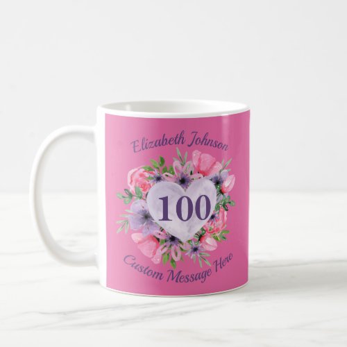 Pink Floral 100th Birthday Mug for Women