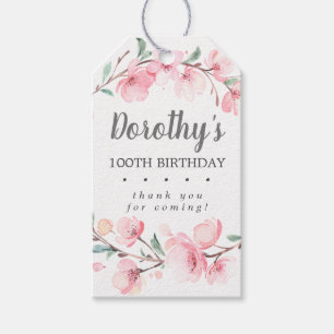 Pink Floral 100th Birthday Thank You Favor Tags