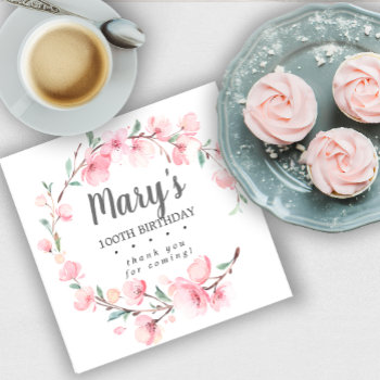 Pink Floral 100th Birthday Thank You Napkins by Celebrais at Zazzle