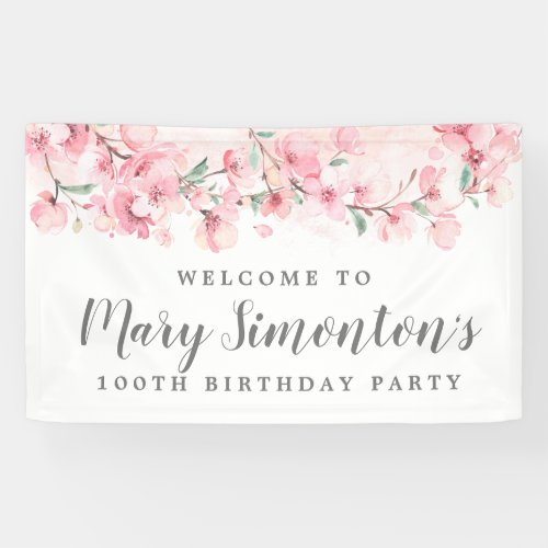 Pink Floral 100th Birthday Welcome Banner