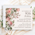 Pink Floral 100th Grandmother 90th Birthday<br><div class="desc">Beautiful and elegant blush pink watercolor floral,  botanical 90th birthday party budget invitation for a "mother,  grandmother,  and friend". Contact me for assistance with your customizations or to request additional matching or coordinating Zazzle products for your party.</div>