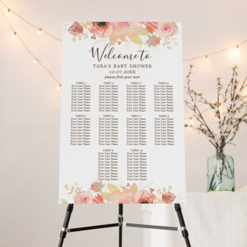 Pink Floral 10 Table Baby Shower Seating Chart Foam Board