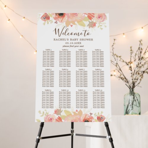 Pink Floral 12 Table Baby Shower Seating Chart Foam Board