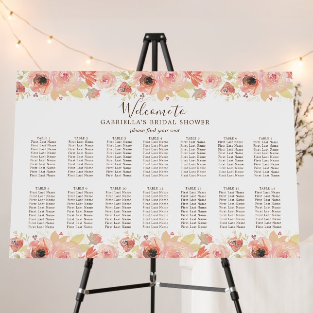 Pink Floral 14 Table Bridal Shower Seating Chart Foam Board (In Situ (Stand))