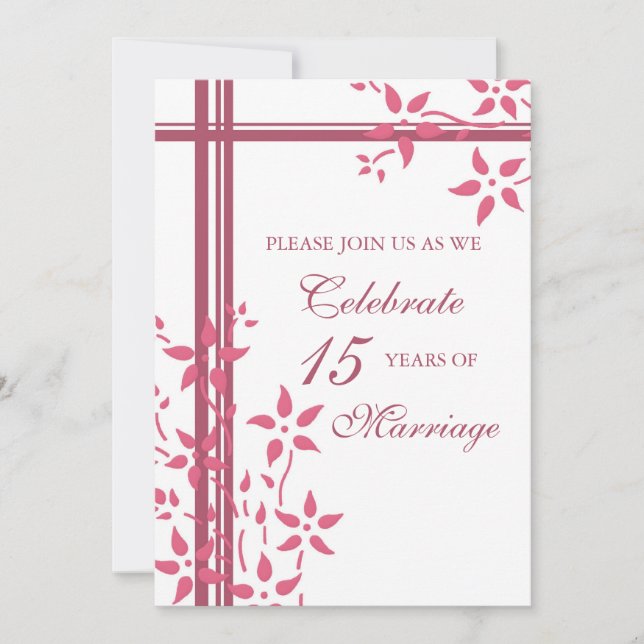Pink Floral 15th Anniversary Party Invitation (Front)